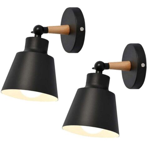 2PCS Applique Murale Moderne En Bois Lampe Murale Rétro Applique Murale Minimaliste Pour Chambre À Coucher, Chevet, Couloir,Bureau, Couloir E27 Noir