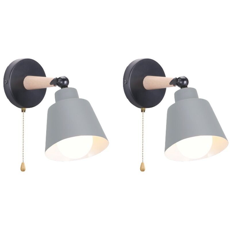2PCS Applique Murale Moderne Gris Applique Murale Rétro Minimaliste Lampe Murale D'Intérieur Nordique E27