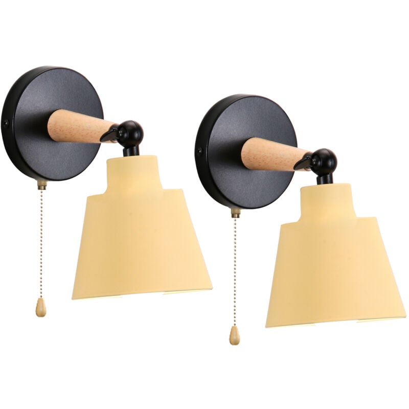 2PCS Applique Murale Moderne Jaune Applique Murale Rétro Minimaliste Lampe Murale D'Intérieur Nordique E27