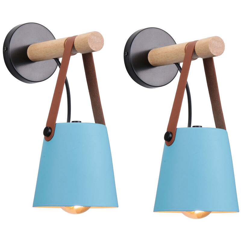 2PCS Applique Murale Moderne Lampe Murale Nordique En Bois (Bleu), Applique Murale D'Intérieur, Pour Chambres, Salles à Manger, Escaliers