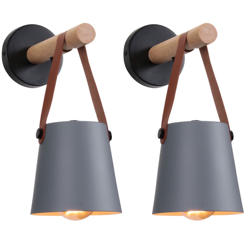 2PCS Applique Murale Moderne Lampe Murale Nordique En Bois (Gris), Applique Murale D'Intérieur, Pour Chambres, Salles à Manger, Escaliers