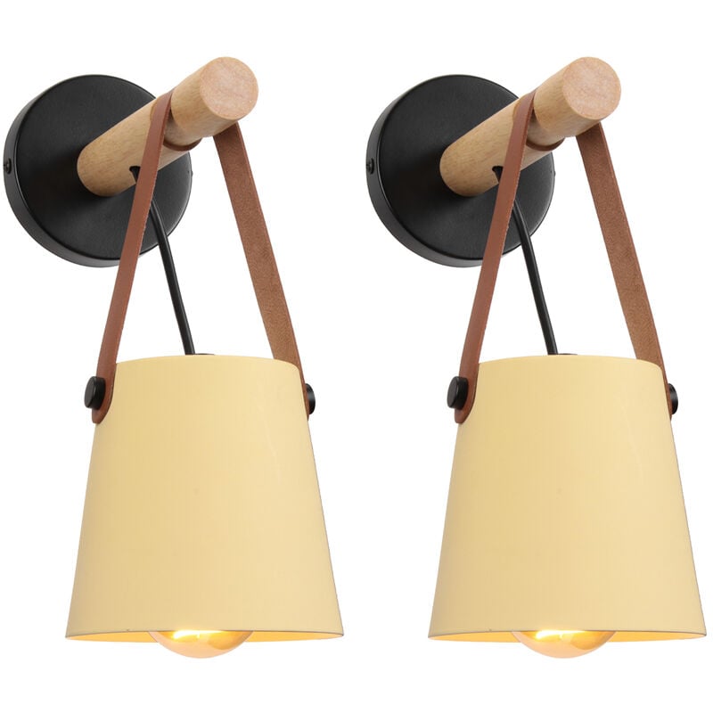 2PCS Applique Murale Moderne Lampe Murale Nordique En Bois (Jaune), Applique Murale D'Intérieur, Pour Chambres, Salles à Manger, Escaliers