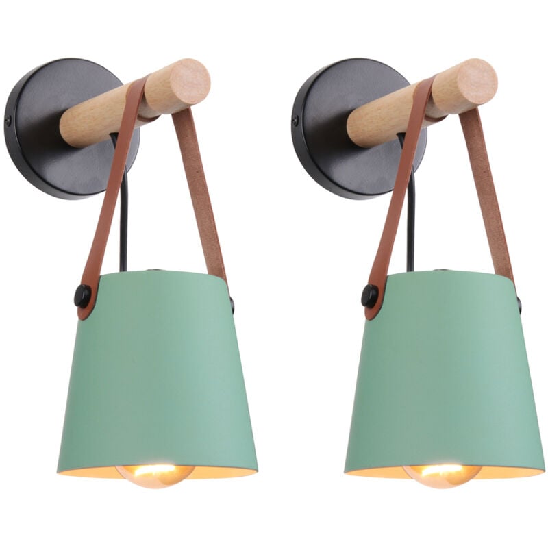 2PCS Applique Murale Moderne Lampe Murale Nordique En Bois (Vert), Applique Murale D'Intérieur, Pour Chambres, Salles à Manger, Escaliers
