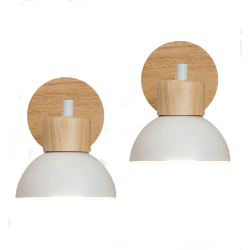 2PCS)-Applique Murale Nordique Moderne Lampe Murale Bois Métal Applique Murale D'Intérieur Minimaliste, Blanche E27 Pour Chambre à Coucher, Bureau