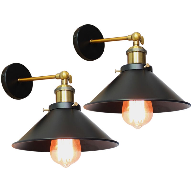 2PCS Applique Murale Rétro Applique Murale En Fer Et Métal Lampe Murale Vintage Pour Chambre Bar Café Noir 22Cm