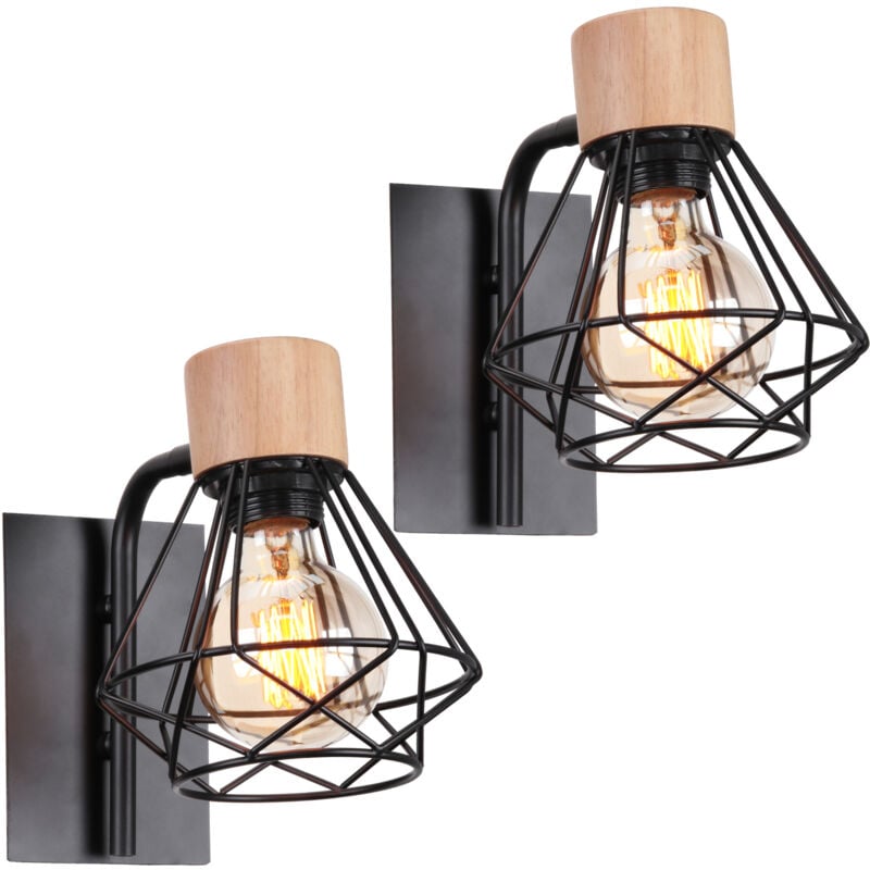 2PCS Applique Murale Rétro Moderne Applique Murale D'Intérieur Rétro Lampe Murale Cage En Métal Noir Pour Chambre, Cuisine, Salon