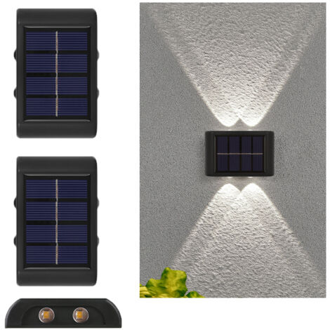 2PCS Appliques solaires d'extérieur,éclairage solaire de clôture, étanche,pour terrasses, patios, escaliers et jardins, lumière blanc 6500K
