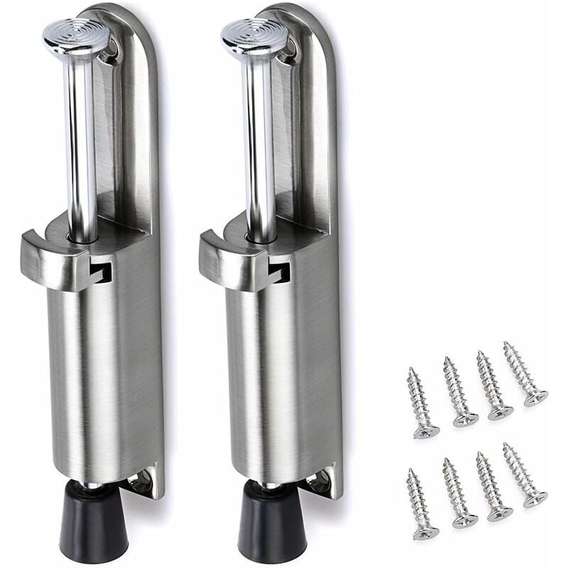 2pcs Arrêt de Porte Support de Porte Butoir Bloque de Porte en Acier Inox avec Caoutchouc (argenté)