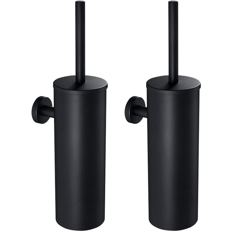 2pcs Auralum Brosse de Toilette wc Noire avec Porte-balai Mural pour Salle de Bains en Acier Inoxydable Imperméable Facile à nettoyer