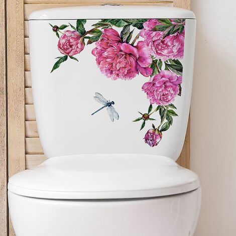 2pcs Autocollant De Toilette Fleur Libellule, Sticker Mural Drle Pour Wc, Salle De Bain, Cuisine, Pvc