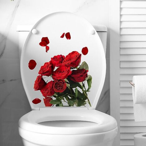 2pcs Autocollant Fleur De Rose Romantiquen, Sticker Mural Drle Pour Wc, Salle De Bain, Cuisine, Pvc