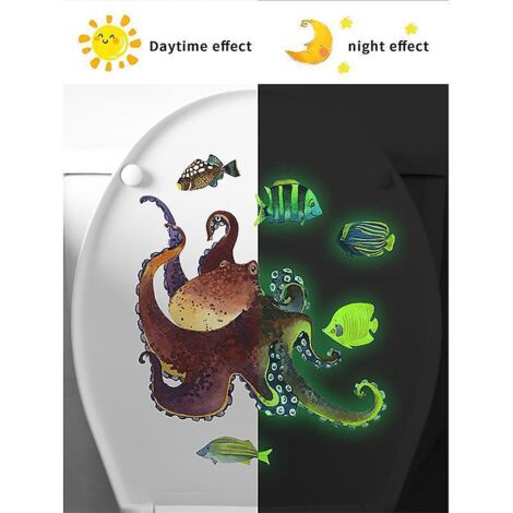 2pcs Autocollants Cartoon Luminous Octopus (pieuvre Lumineuse), Sticker Mural Drle Pour Wc, Salle De Bain, Cuisine, Pvc