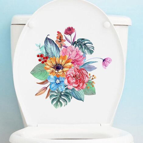 2pcs Autocollants De Toilette Fleurs Et Feuilles, Sticker Mural Drle Pour Wc, Salle De Bain, Cuisine, Pvc