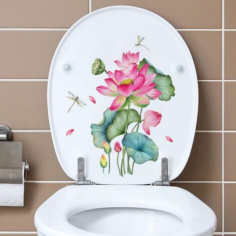 2pcs Autocollants Dragonfly Lotus Flower Wall Decal (dcalque Mural Libellule Et Fleur De Lotus), Sticker Mural Drle Pour Wc, Salle De Bain, Cuisin