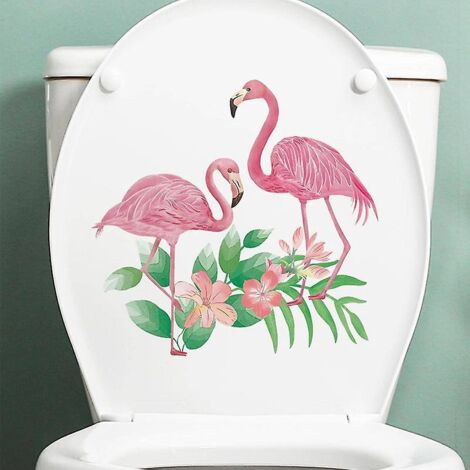 2pcs Autocollants Feuilles De Fleurs Romantiques De Flamant Rose, Sticker Mural Drle Pour Wc, Salle De Bain, Cuisine, Pvc
