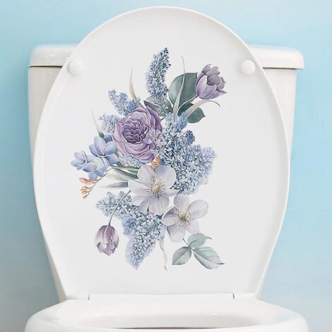 2pcs Autocollants Fleurs Violettes, Sticker Mural Drle Pour Wc, Salle De Bain, Cuisine, Pvc