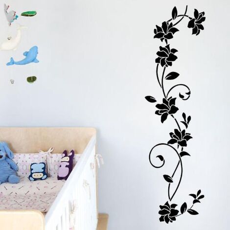 2pcs Autocollants Muraux Noirs Ornements Ensemble Auto-adhsif Pour Dcoration Murale,fleurs,vrilles,vigne,autocollants Adhsifs,peintures Murales Po