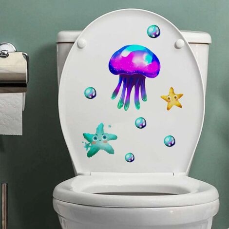2pcs Autocollants Toile De Mer En Dessin Anim Mduse, Sticker Mural Drle Pour Wc, Salle De Bain, Cuisine, Pvc