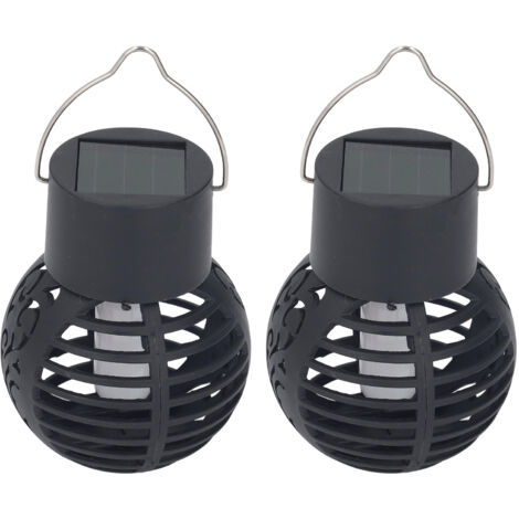 2pcs Ball Solar Warm Light Pendant Ball Solar Hanging Light Solar Powered Globe Light for Indoor Outdoor Black