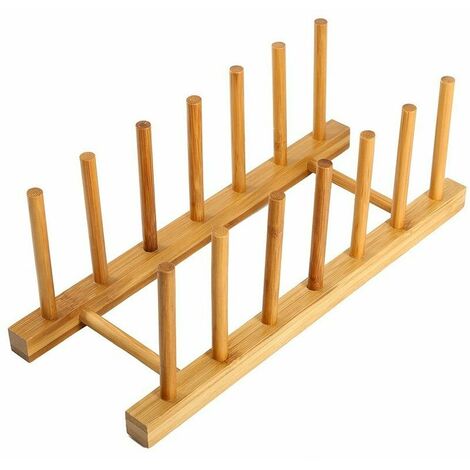 2Pcs Bamboo Dish Drying Rack, Plate Drainer Rack Storage Lid Holder, Stand Kitchen Cabinet Organizer For Dish, Plate, Bowl, Cup, Pot Lid, Book
