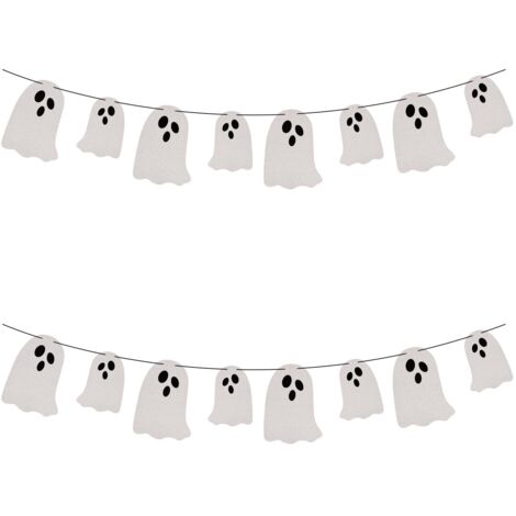 2pcs Bannière de Guirlande Halloween, Paillettes Bannière Halloween Bricolage Décorations de Fantômes d Halloween à Suspendre pour Maisons Hantées Portes Fête Mur Cheminée