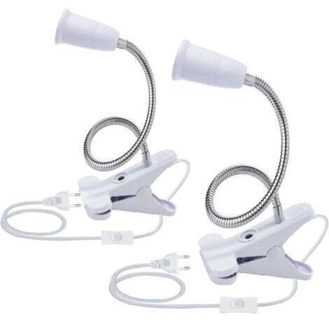 2PCS Base de Lampe de Table à LED E27 Douille d’ampoule à Pince Base de Support de Lampe à Col de Cygne Base Clip de Lampe pour Table avec Interrupteur 360° Lampe Prise pour Lecture,Maquillage