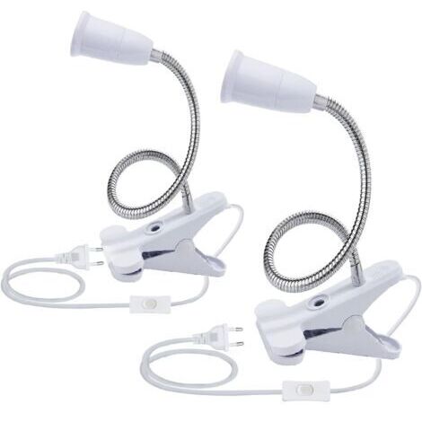 2PCS Base de Lampe de Table à LED E27 Douille d’ampoule à Pince Base de Support de Lampe à Col de Cygne Base Clip de Lampe pour Table avec Interrupteur 360° Lampe Prise pour Lecture,Maquillage