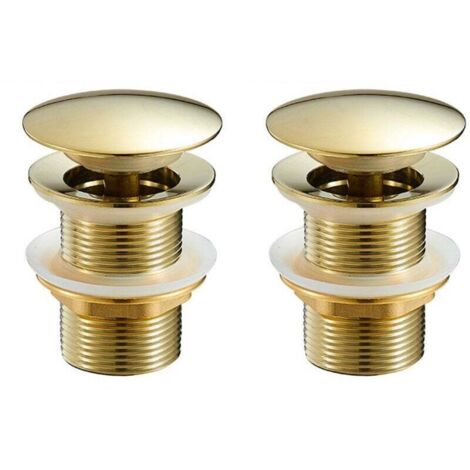 2pcs Basin waste with overflow hole, split spring stopper, brass, chrome gold