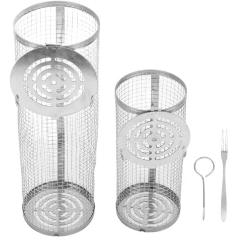 2pcs BBQ net tube en acier inoxydable barbecue panier de grill cage pour les fruits de mer aux légumes