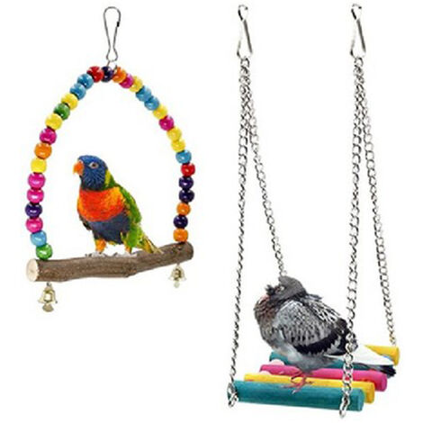 2pcs Bird Swing Chewing Toys- Parrot Hammock Bell Toys Suitable for Small Parakeets, Cockatiels,Finches,Budgie,Macaws, Parrots, Love Birds