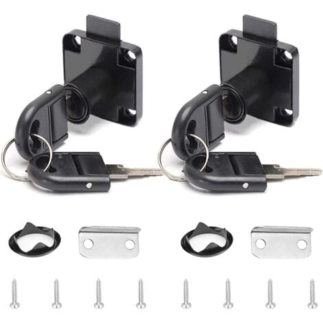 2pcs Black Desk Drawer Lock, Alloy Lock with 4 Keys, Furniture Cylinder Lock for Office Mailbox Drawer Cabinet
