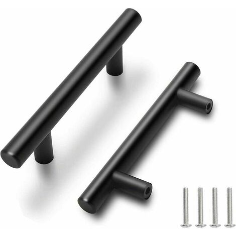 2pcs Black Stainless Steel Door Handle Furniture Handle with Screws for Kitchen Cabinet Drawers, Hole to Hole Center Distance 96mm
