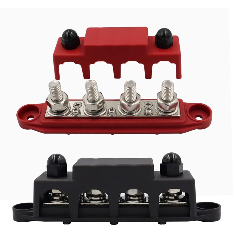 2PCS Bloc de Distribution Alimentation, 5/16' Bloc de Jonction de Barres Alimentation avec Couvercle, 12 V-48 V DC 250A Barre de Bus avec 4 X M8