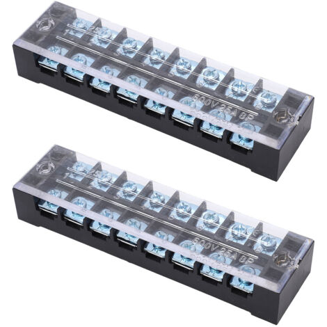 2PCS Bloc de Jonction à Vis Double Ligne 600V 25A 8 Pôles avec Capot de Protection (2508)