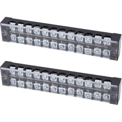 2PCS Bloc de Jonction à Vis Double Rangée 600V 25A 12 Pôles avec Protection pour Courants Forts