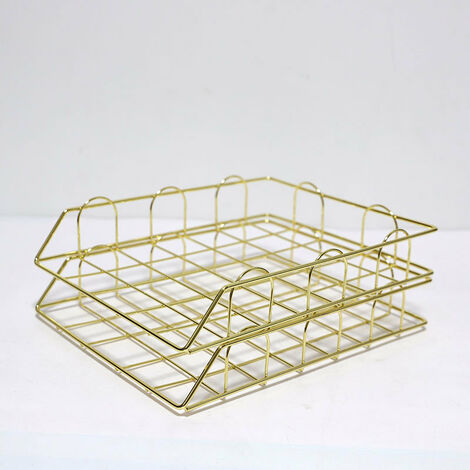 2Pcs Boîte de rangement de fichiers en métal empilable de bureau, boîte de rangement de boîte de rangement de papier de lettre A4 plateau de classement en métal de ménage (or)