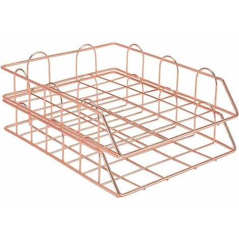 2Pcs Boîte de rangement de fichiers en métal empilable de bureau, boîte de rangement de boîte de rangement de papier de lettre A4 plateau de classement en métal de ménage (Or Rose) Cisea