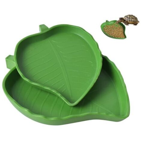 2PCS Bol d'eau de Nourriture pour Reptiles en Forme de Feuille, Accessoire Tortue Terrestre, Abreuvoir Tortue Plat,