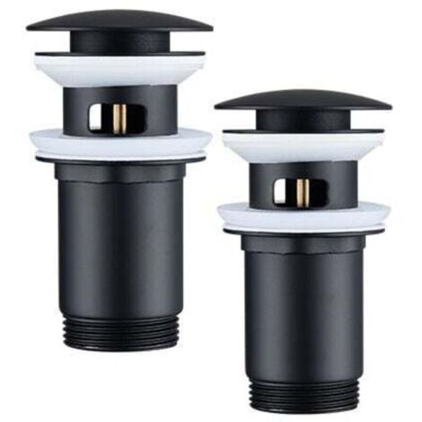 2PCS Bonde de Lavabo Noir Bonde Pop-up avec Trop-plein Automatique Universelle Vidage pour Vasque Baignoire Salle de Bain Équipé Panier-filtre