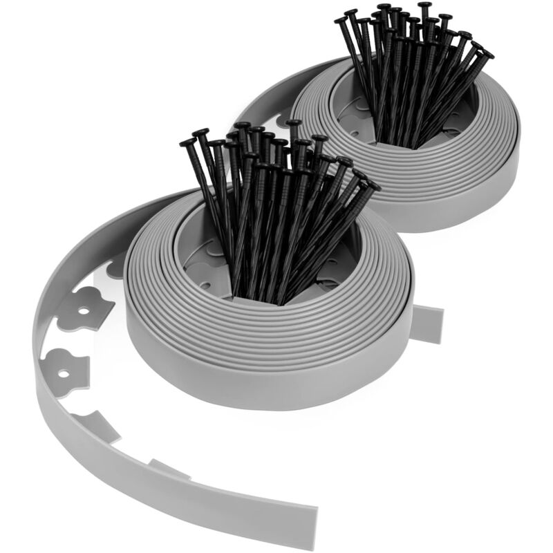 Yozhiqu - 2pcs Bordure de Jardin en Plastique10 mètres avec 30 Piquets d'ancrage Bordurette de Pelouse Flexible Bordure de Gazon avec piquets Solides