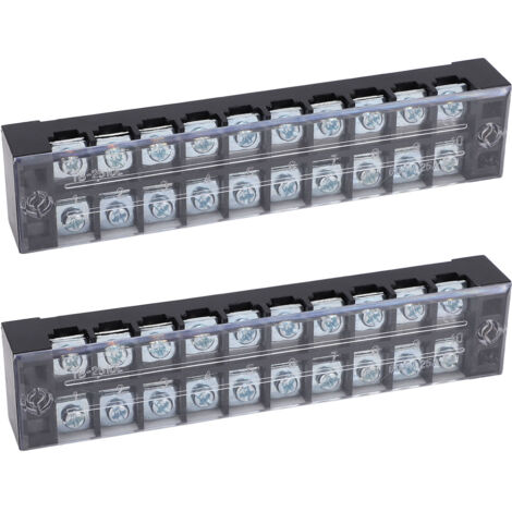 2PCS Borne à Vis Double Rangée 600V 25A, 10 Positions, Capot de Protection pour Courant Fort (2510)