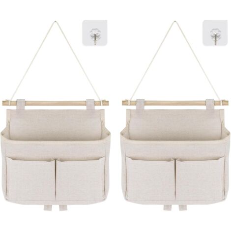 2Pcs Borsa Portaoggetti da Parete, Tasche Portaoggetti da Parete con 2 Ganci Adesivi, Impermeabile Lino Cotone Organizzatore da Appendere per Casa Ufficio Cucina Bagno