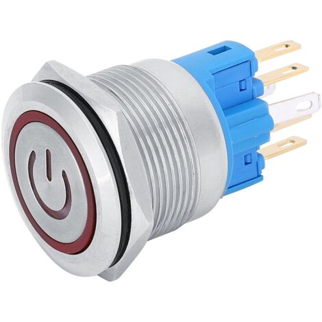 2Pcs Bouton Poussoir 22mm Acier Inoxydable IP65 DC12-24V, Interrupteur 6 Broches avec Signal Rouge