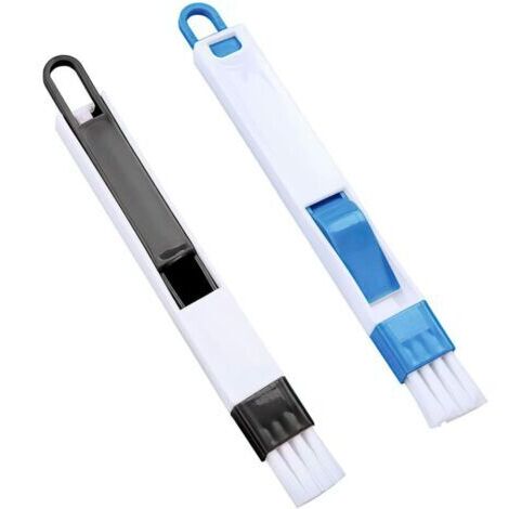 2pcs Brosse de nettoyage pour fentes de fenêtre, 2 en 1 petit espace de nettoyage du clavier de ventilation avec mini-pelle à poussière et brosses (noir + bleu)