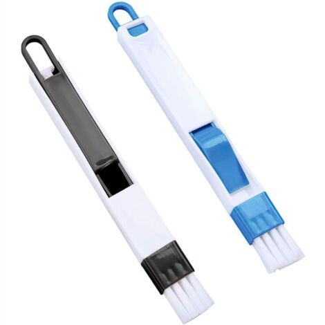 2pcs Brosse de nettoyage pour fentes de fenêtre, 2 en 1 petit espace de nettoyage du clavier de ventilation avec mini-pelle à poussière et brosses (noir + bleu)