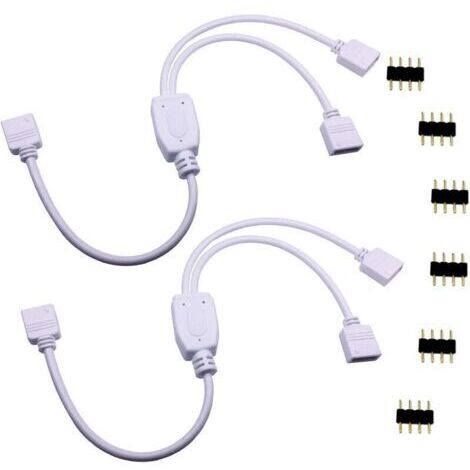 2pcs Câble Diviseur 1 à 2 Bande LED RGB Câble Séparateur Ruban LED Répartiteur DC à 2 Voies 1 to 2 LED Splitter Cable 4 Broches Rallonge pour SMD 5050 3528 2835 RGB LED Strip -30cm, Blanc [Class