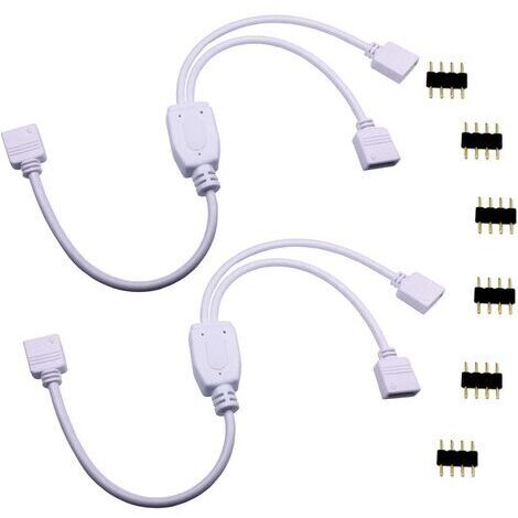 2pcs Câble Diviseur 1 à 2 Bande LED RGB Câble Séparateur Ruban LED Répartiteur DC à 2 Voies 1 to 2 LED Splitter Cable 4 Broches Rallonge pour SMD 5050 3528 2835 RGB LED Strip -30cm, Blanc [Classe éner