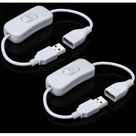 2PCS Câble USB DC mâle vers femelle avec interrupteur marche/arrêt-blanche,interrupteur à bascule en ligne d'extension USB pour enregistreur de conduite,lampe de ventilateur USB,bandes LED