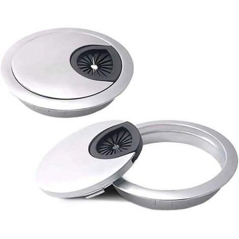 2Pcs Câbles Ronds Encastrables, Passe-Fils de Bureau en Alliage de Zinc, Diamètre 60mm