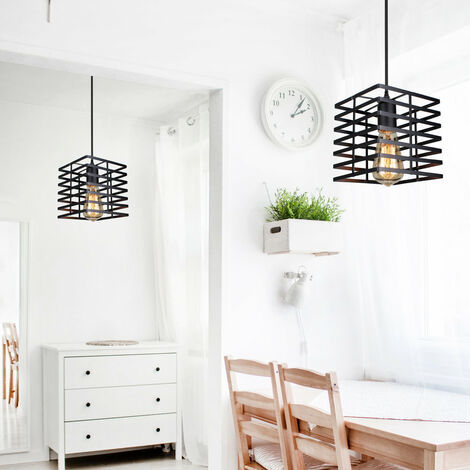2pcs Cage Shape Ceiling Light Vintage Creative Pendant Light Adjustable Single Light Industrial Droplight for Living Room Dining Room Bar Balcony Black E27